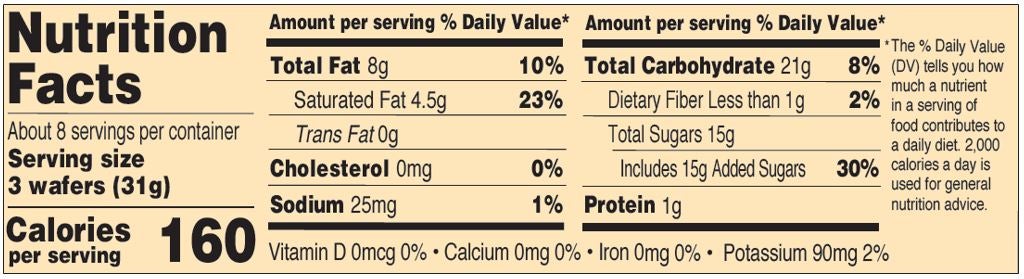 OSEM Chocolate Wafers Nutrition