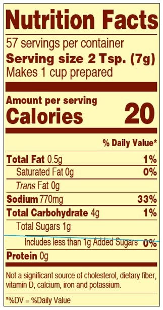 Beef Soup & Seasoning Mix Nutrition