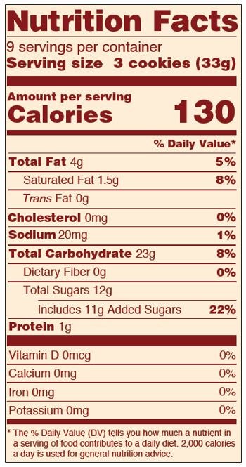 OSEM Argaliot Chocolate Cookies Nutrition